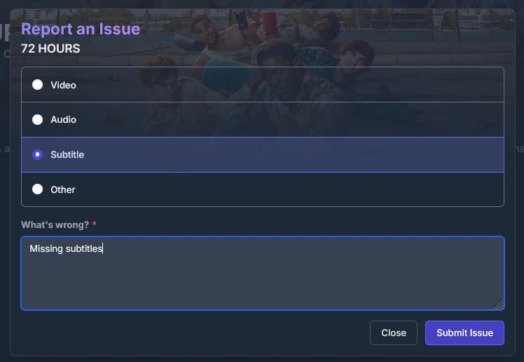 Submitting an issue with media in Seerr for missing subtitles.